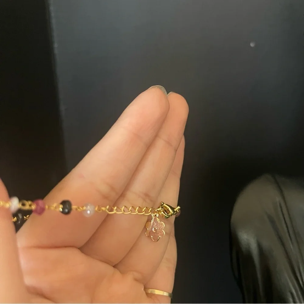 Gold tone crystal pink bird chain bead chain bracelet
